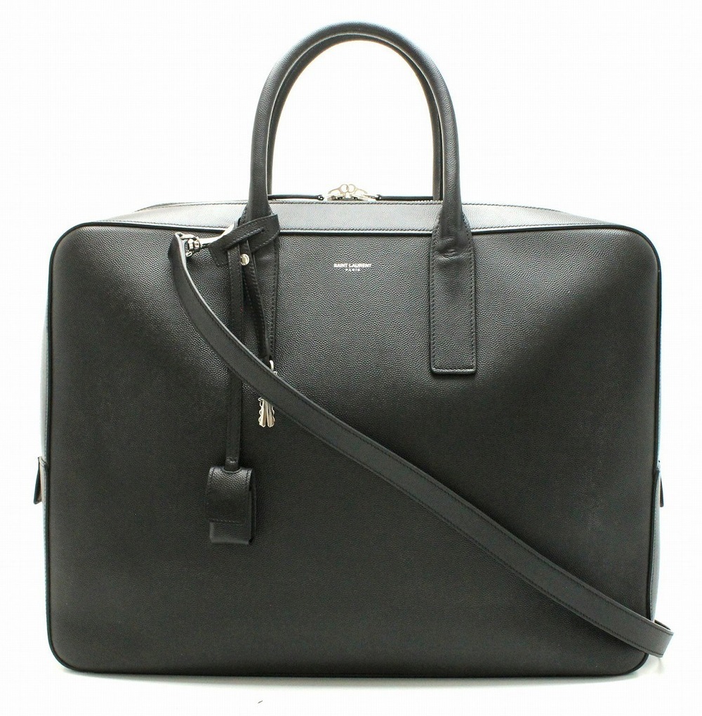 SAINT LAURENT PARIS Museum Briefcase Business Bag Leather Black